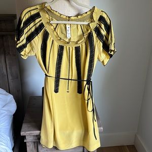 Anthropologie yellow and black silk dress—2